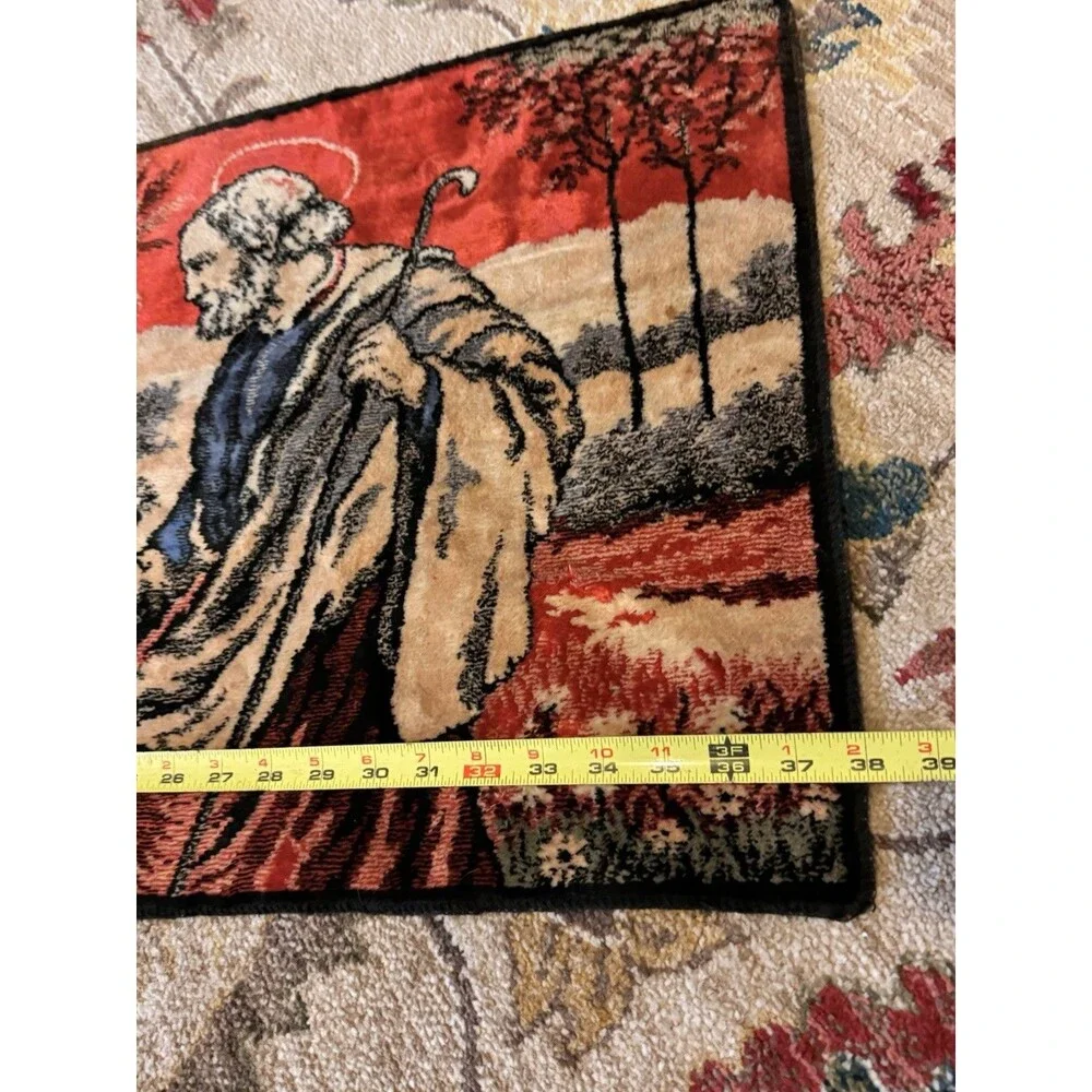 VTG VELVET TAPESTRY HOLY FAMILY WALL HANGING - MARY, JOSEPH, & BABY JESUS ITALY